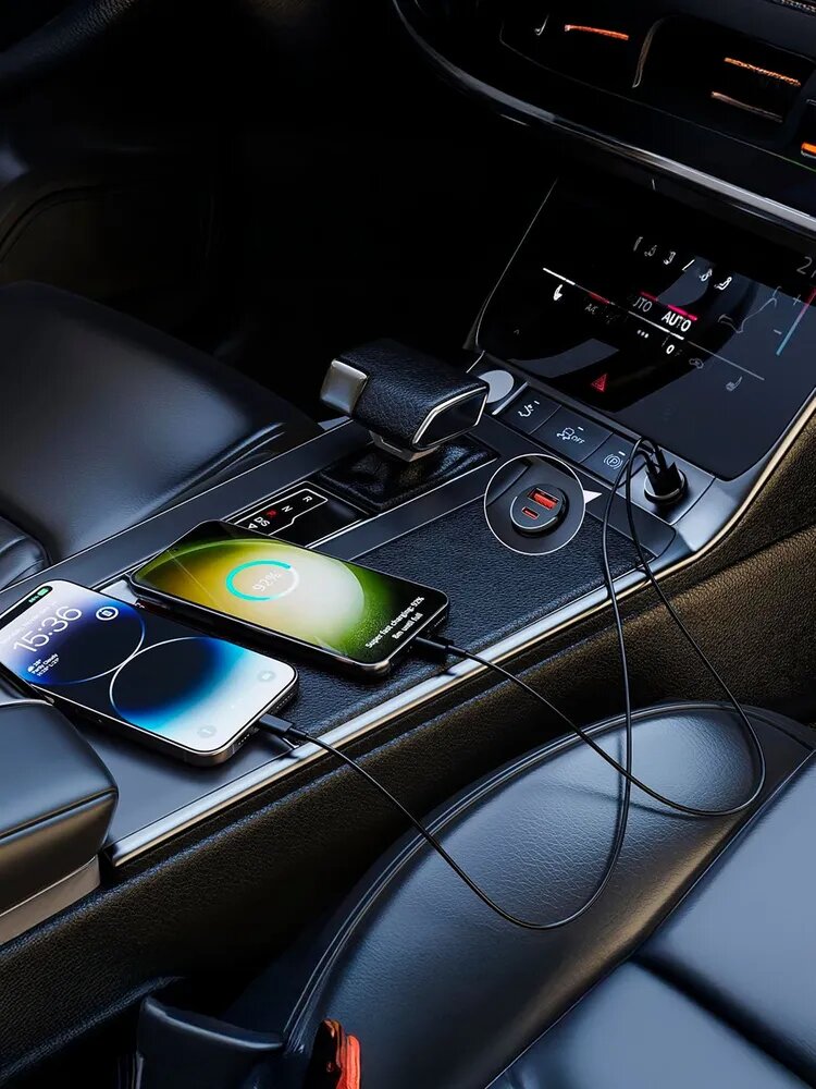 Разветвитель в прикуриватель для автомобиля с USB Type-C с быстрой зарядкой — фото 1