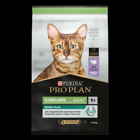 Pro Plan Sterilised RENAL PLUS 400 г сухой корм для взрослых стерилизованных кошек для поддержания здоровья почек, с высоким содержанием индейки