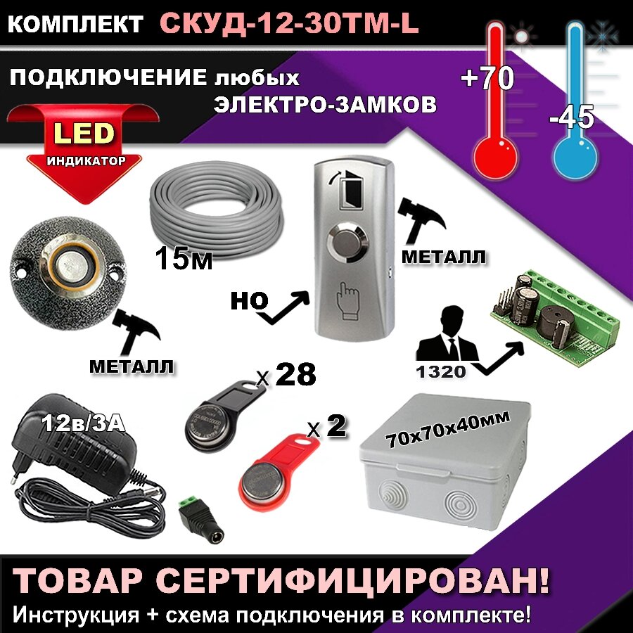 Комплект доступа СКУД-12-30ТМ-L для любых электро-замков