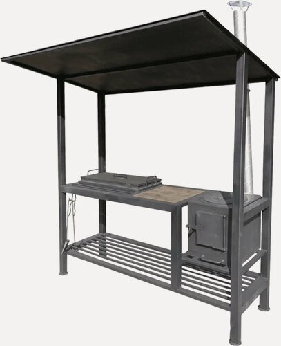 Изображение товара Мангал Лофт с крышей "AL–1" с печью, дымоходом и крышкой на жаровню