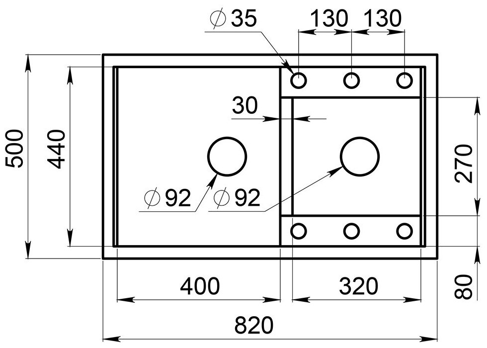 Кухонная мойка кварцевая Granula GR-8201 двухчашевая, врезная, чаша 400x440, 320x270, цвет базальт (8201bt) - фотография № 4