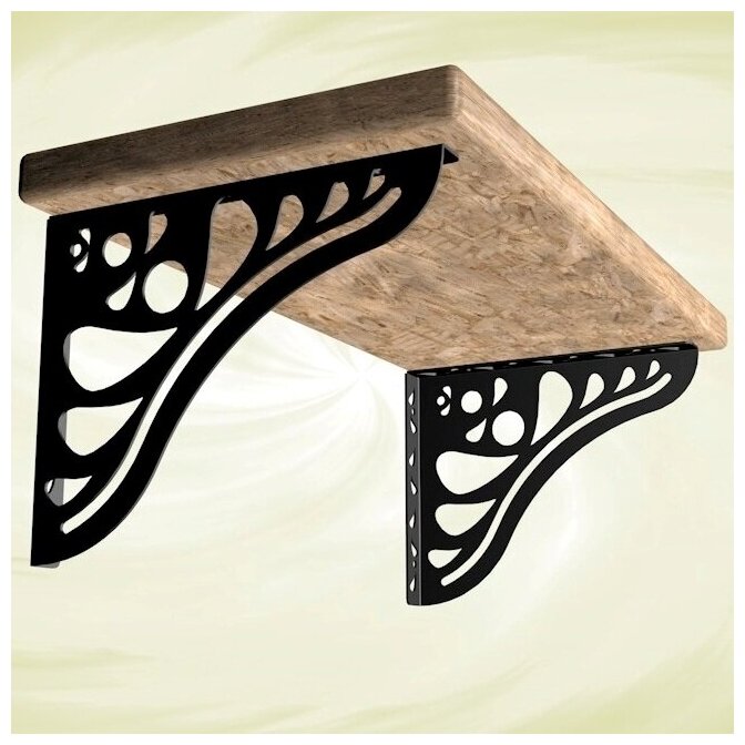 фото Комплект кронштейнов Лофт FLUGERMAN F043005 красивый металлический держатель для деревянной полки полкодержатель черного цвета на стену