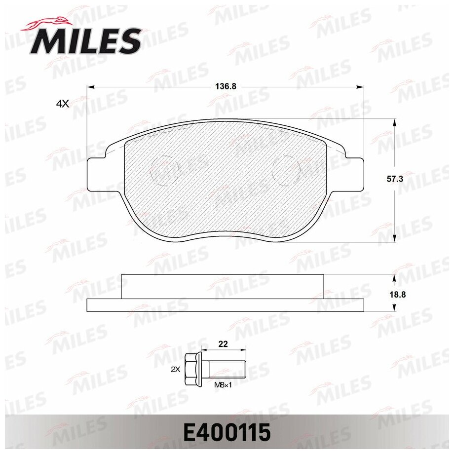 Колодки тормозные дисковые передние Miles E400115 для а/м Peugeot 207 (06-),307 (00-), Citroen Berlingo (02-)