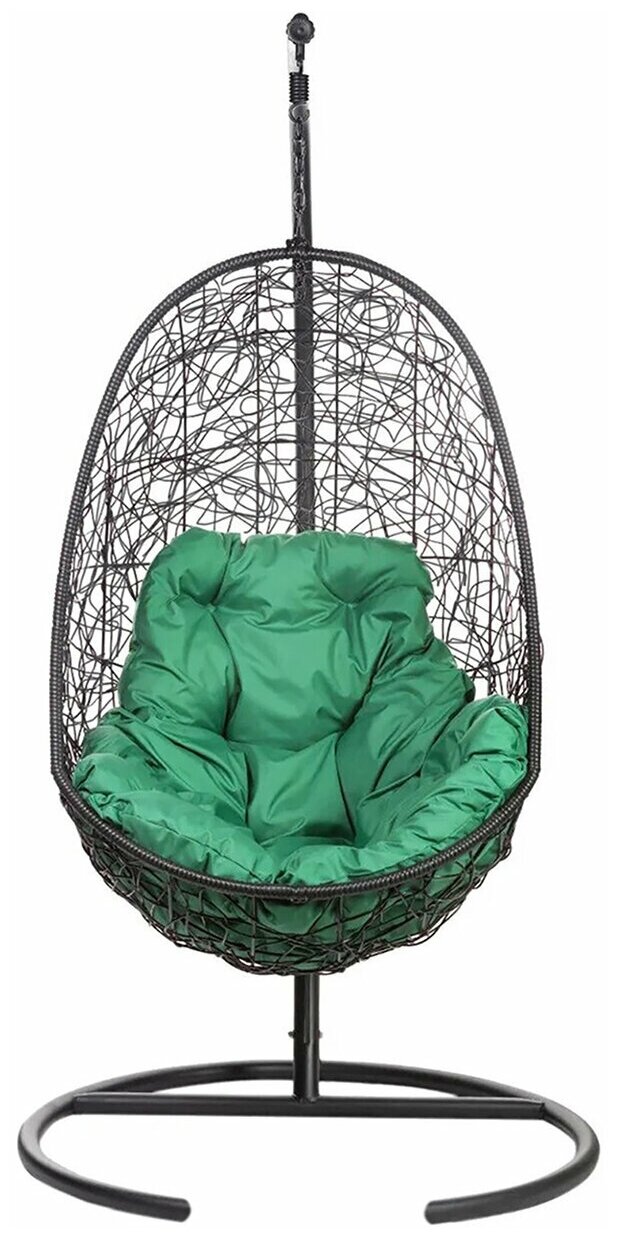 Кресло подвесное Bigarden "Easy" черное со стойкой зеленая подушка (чехол в подарок)