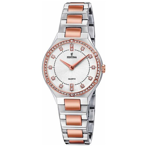 модные женские повседневные часы с кожаным ремешком роскошные аналоговые кварцевые наручные часы с кристаллами роскошные женские повсед Наручные часы FESTINA, серебряный