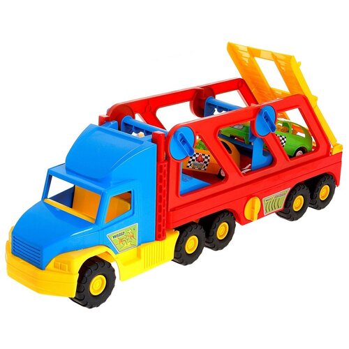 набор техники wader super tech truck грузовик с бульдозером 36720 78 см оранжевый серый Набор машин Wader Super Truck с купе (36640), желтый