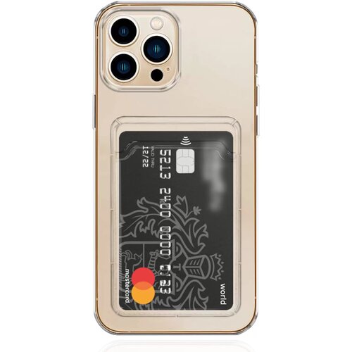 Чехол для iPhone 13 Pro Max / на Айфон 13 Про Макс с защитой камеры и отделением для карты / кардхолдером силиконовый Прозрачный