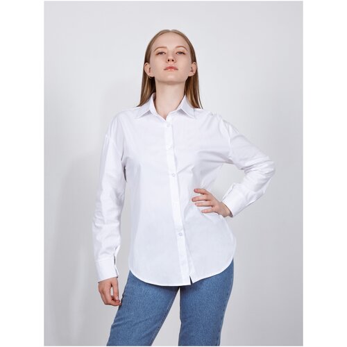 фото Блузка, рубашка женская enjoy с длинными рукавами. полуприлегающий силуэт, цвет белый, размер s. классическая, на каждый день, офисный стиль. fm