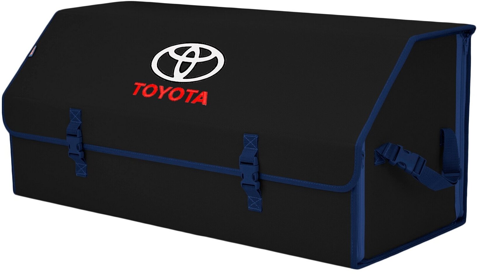Органайзер-саквояж в багажник "Союз" (размер XXL). Цвет: черный с синей окантовкой и вышивкой Toyota (Тойота).