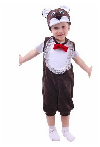 Карнавальный костюм для мальчика от 1,5-3-х лет "Медвежонок", велюр, комбинезон, шапка 1392511 .