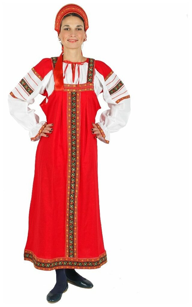 Сарафан "Забава" Красный из льна (15660) 42