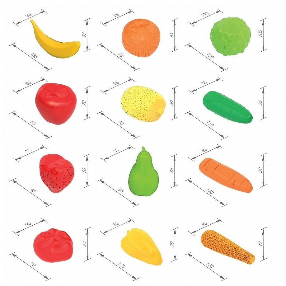 Набор Овощи и фрукты (13 предметов в сетке) 21х12х26 см Н-437