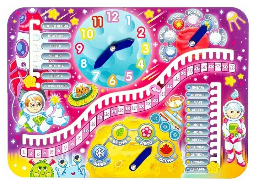 Развивающая игра WoodLand Toys Часы-календарь Галактика (94110)