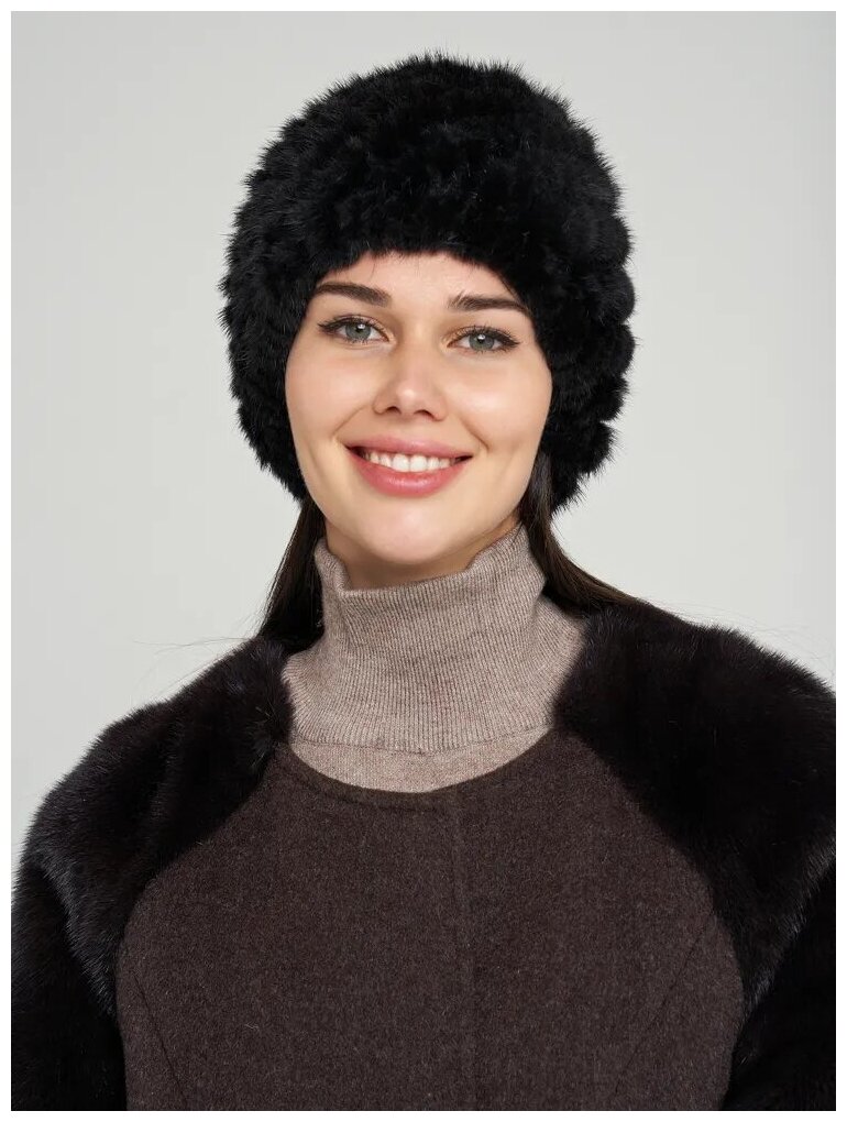 Женский головной убор зимняя шапка из натуральной вязанной норки на трикотажной основе Магнолия