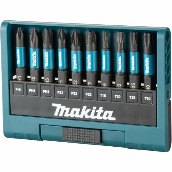 Набор бит Makita Impact Black 50 мм 10 шт.(PH1, PH2, PH3, PZ1, PZ2, PZ3, T15, T20, T25, T30)