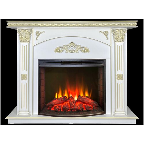 Электрический камин Cold fire Kamelia белый с очагом RealFlame Evrika 25.5 LED