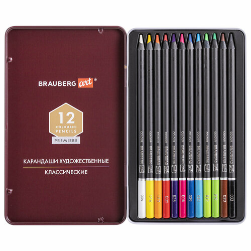 Упаковка 3 шт Карандаши художественные цветные BRAUBERG ART PREMIERE 12 цветов мягкий грифель 4 мм металл 181540 1392₽