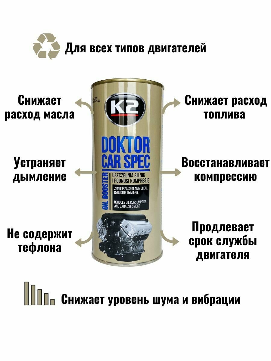 Присадка в масло восстанавливающая улучшающая индекс вязкости K2 Doktor Car Spec 443мл