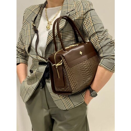 фото Сумка тоут narvin классическая, натуральная кожа, внутренний карман, коричневый