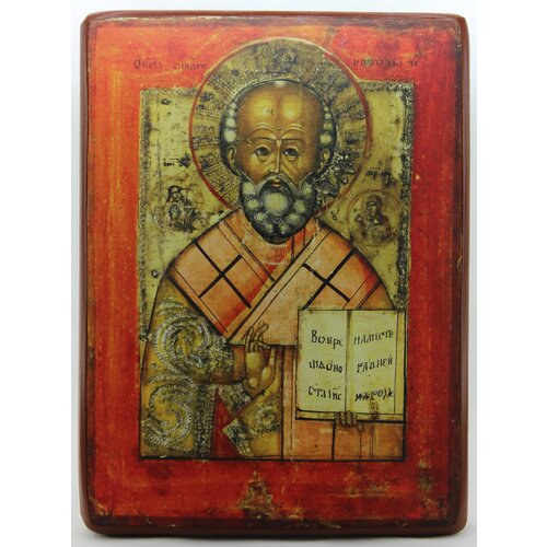 Икона Николай Чудотворец, деревянная иконная доска, левкас, ручная работа (Art.1199С)