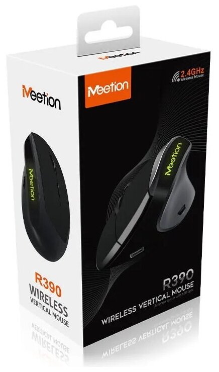 Вертикальная мышь Meetion R390 беспроводная игровая подсветка 6 кнопок черная