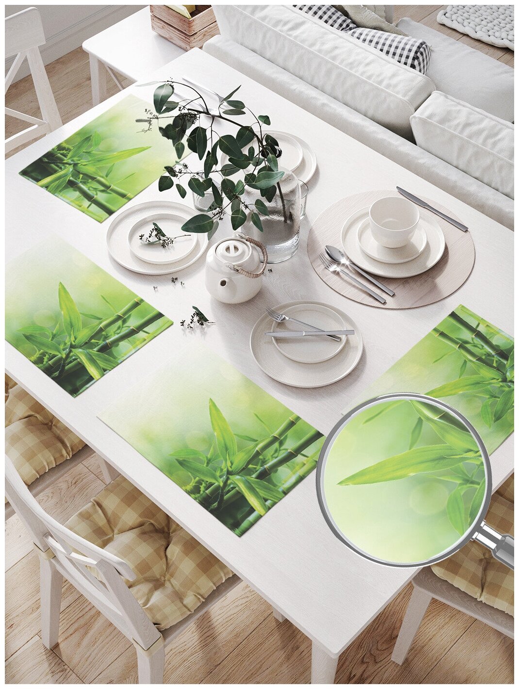 Комплект тканевых салфеток JoyArty "Бамбук у воды" для сервировки стола, 32x46 см, 4шт. - фотография № 2