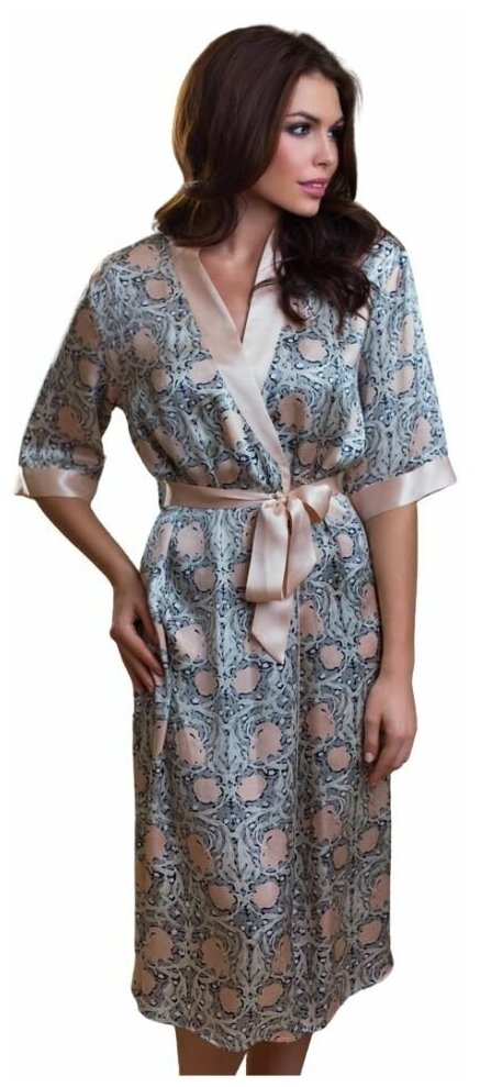 Mia Mia Удлиненный шелковый халат - кимоно Mia-Mia (100% натуральный шел (L(48) / print # 955)