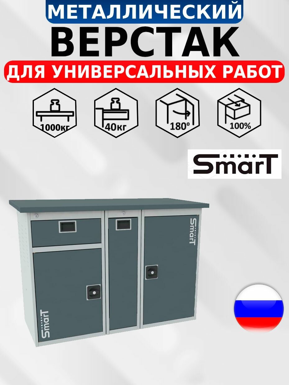 Слесарный верстак SMART 1280.1-1. P.1 универсальный в гараж,864х1286х605