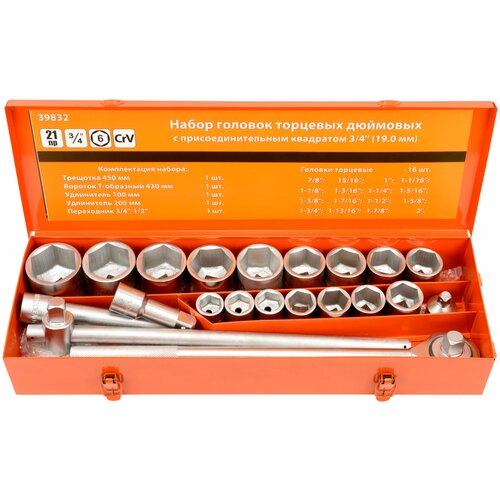 фото Набор головок 3/4" (7/8"-2"; 21 предм.) (39832) автоdело