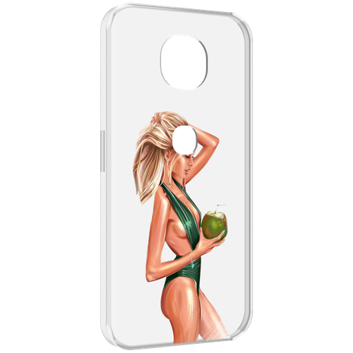 Чехол MyPads девушка-с-кокосом-в-зеленом-купальнике женский для Motorola Moto G5S (XT1799-2) задняя-панель-накладка-бампер