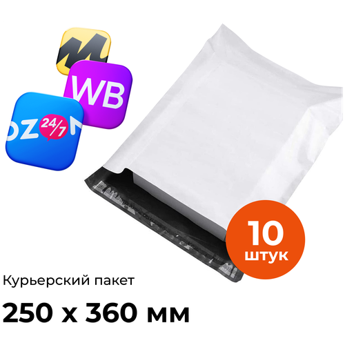 Курьерский почтовый сейф пакет для маркетплейсов и упаковки пакет 250*360 мм, без логотипа без кармана (60 мкм) комплект 10 шт