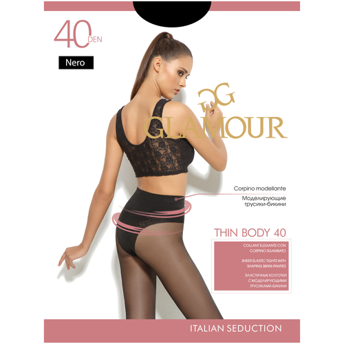 Колготки Glamour Thin Body, 40 den, размер 3/M, черный колготки glamour thin body 40 den размер 3 m черный