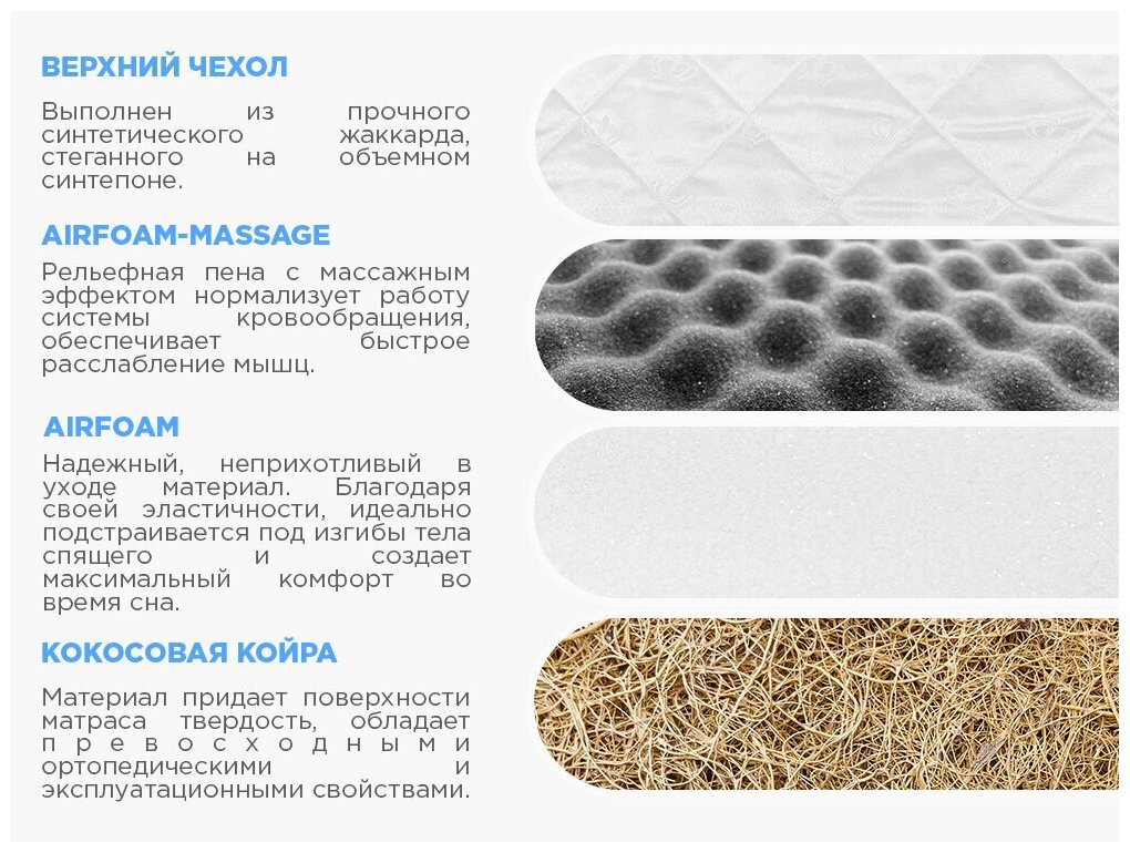 Матрас ортопедический беспружинный Beautyson FOAM 14 Massage Cocos 80x195, односпальный, без клея, поставляется в рулоне