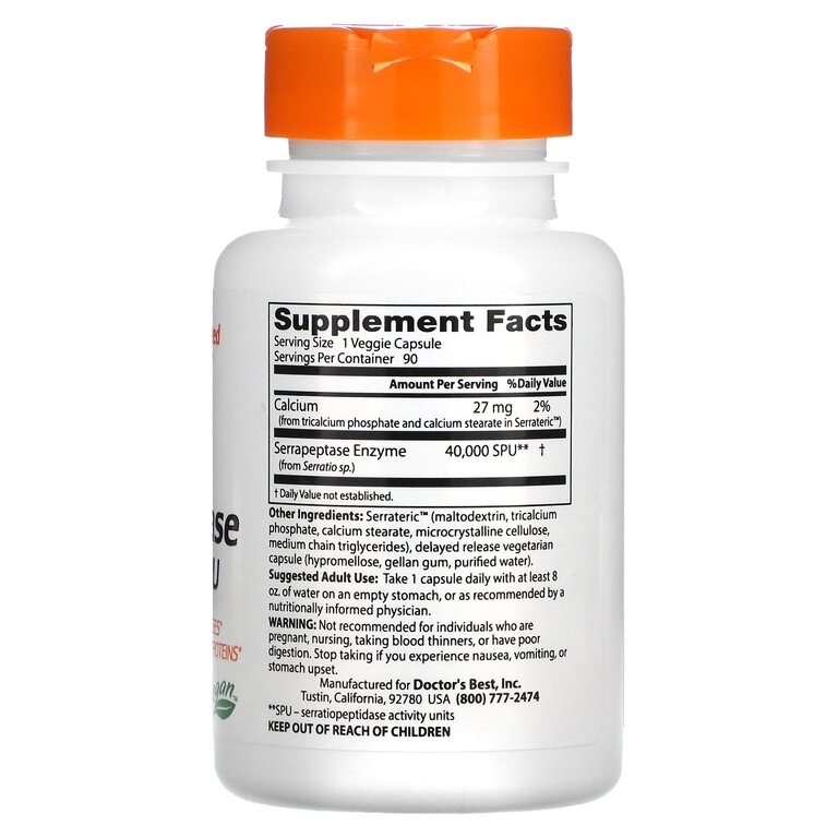 Картинки Капсулы Doctor's Best Serrapeptase 40 000 SPU вег, 120 г, 90 шт.