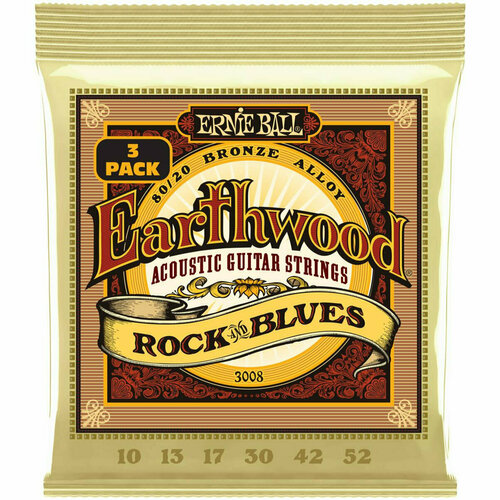 ERNIE BALL 3008 набор из 3х комплектов для акуст. гитары Earthwood Rock&Blues 80/20 (10-52) ernie ball 3008 набор из 3х комплектов для акуст гитары earthwood rock