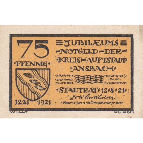 Германия (Веймарская Республика) Ансбах 75 пфеннигов 1921 г. (№2) германия веймарская республика майнинген 75 пфеннигов 1921 г 2