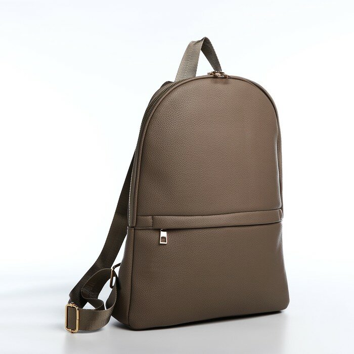 Рюкзак на молнии, 2 наружных кармана, цвет коричневый