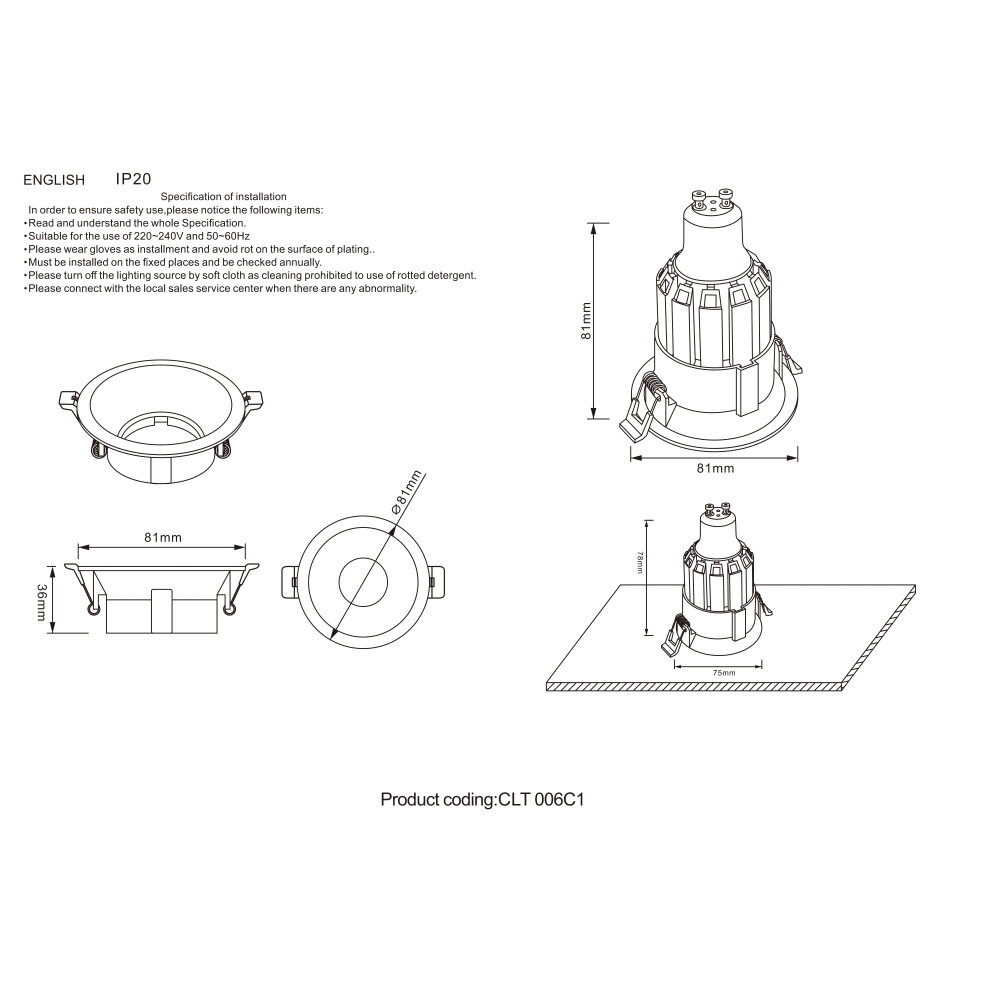 Встраиваемый светильник Crystal lux CLT 006C1 WH