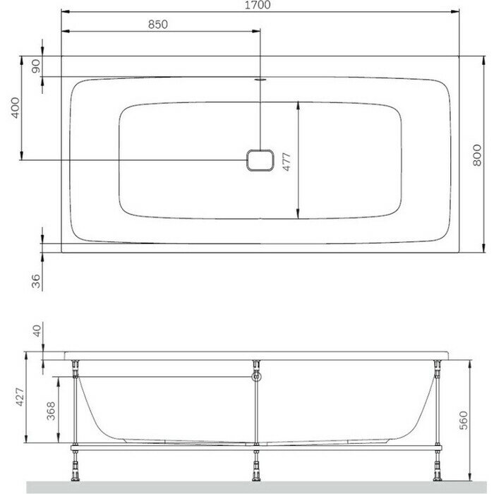 Акриловая ванна Am.Pm Func 170х80 с каркасом и фронтальной панелью