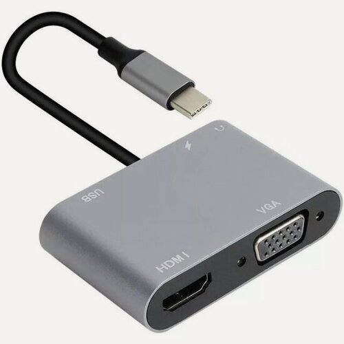 Изображение товара Адаптер Aopen/qust USB Type-Cm - VGA, HDMI 4k*30Hz, USB3.0, PD, Audio