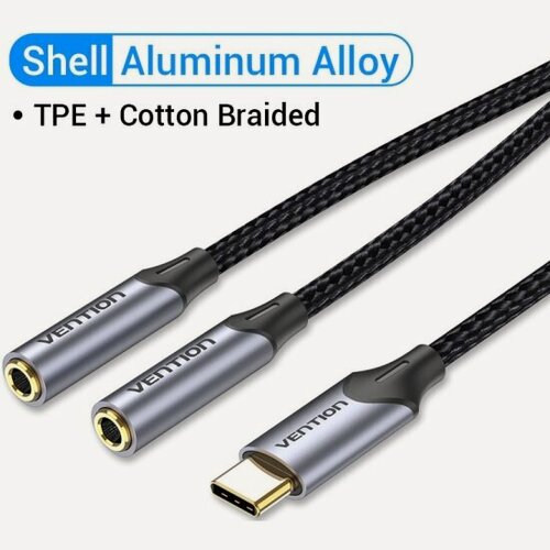 Изображение товара Переходник-разветвитель Vention гибкий USB-C M/Jack 3.5 mm F x 2 - 0.3м