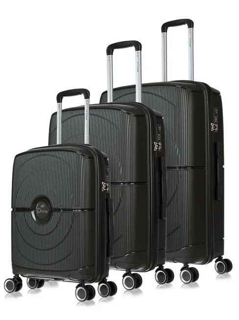 Комплект чемоданов L'case Doha, 3 шт., полипропилен, водонепроницаемый, 112.5 л, размер S/M/L, серый - фотография № 1