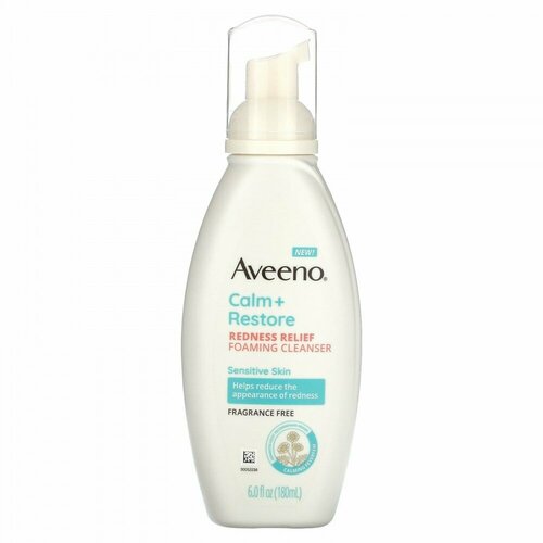 Aveeno, Calm + Restore, Redness Relief Foaming Cleanser, Sensitive Skin, Fragrance Free, 6 fl oz (180 ml)