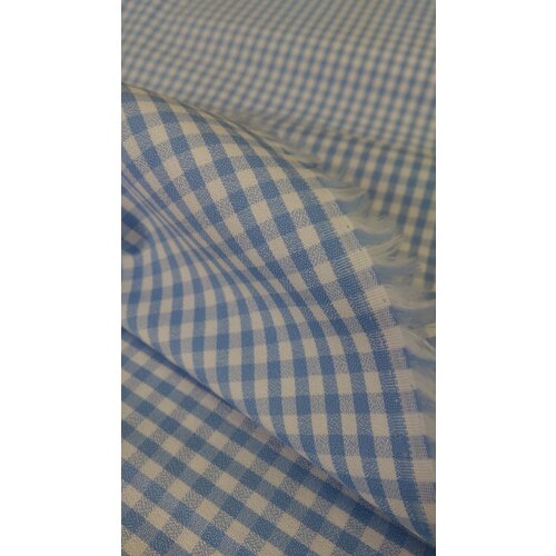 Ткань Хлопок плательно-блузочный в клетку голубого цвета Италия