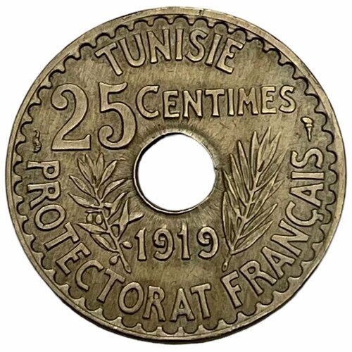 Тунис 25 сантимов 1919 г. (AH 1337) (2) индия хайдарабад 1 анна 1919 г ah 1337