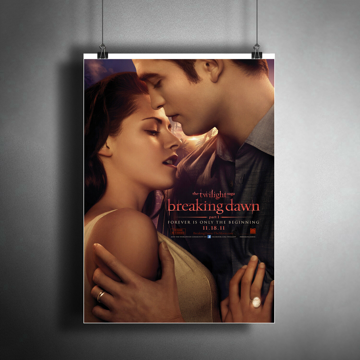 Постер плакат для интерьера "Фильм: Сумерки. Сага. Рассвет: Часть 1. (The Twilight). Вампиры Бэлла и Эдвард" / A3 (297 x 420 мм)