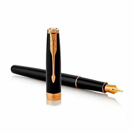 PARKER перьевая ручка Sonnet F530 с чехлом в подарочной упаковке, M, 2121710, черный цвет чернил, 1 шт.