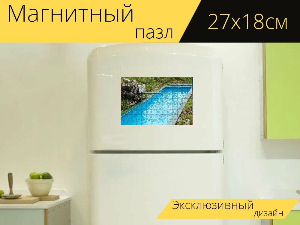 Магнитный пазл "Источник, бассейн, бассейна" на холодильник 27 x 18 см.
