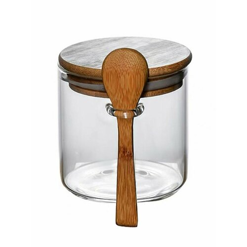 Банка для хранения с ложкой - Бамбу, 500 мл, стекло, бамбук