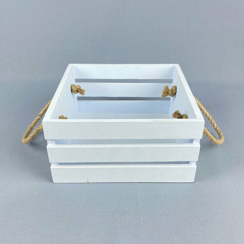 Ящик декоративный из фанеры голубой 200х200х100 веревочная ручка